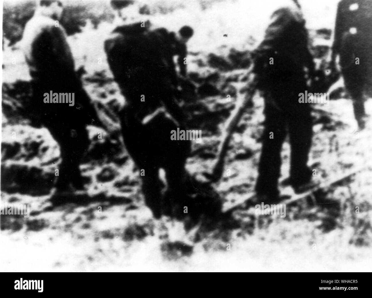 A corpse being disposed of the third picture to reach Geneva not sure whether Jews or Soviet prisoners of war Stock Photo