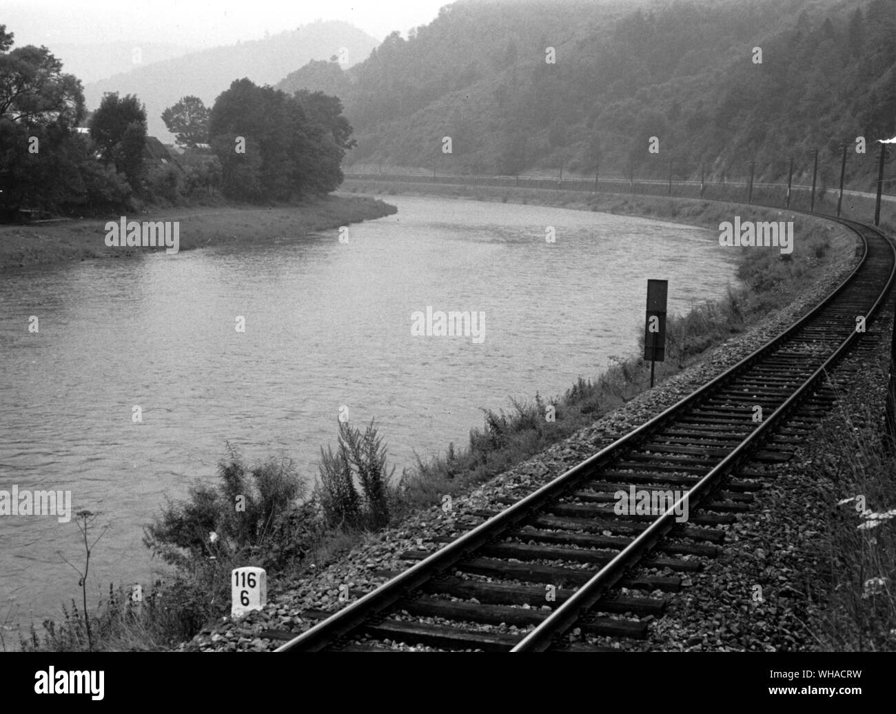 The single track railway line from Hungary to Auschwitz just inside Poland Stock Photo