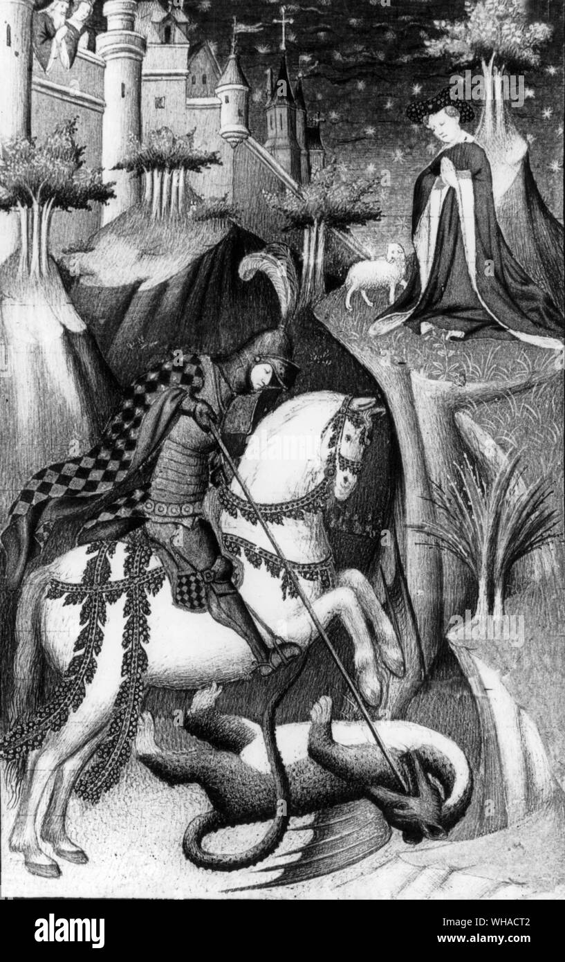 Master of the Hours of Boucicaut. St George and the Dragon c 1415 Stock Photo