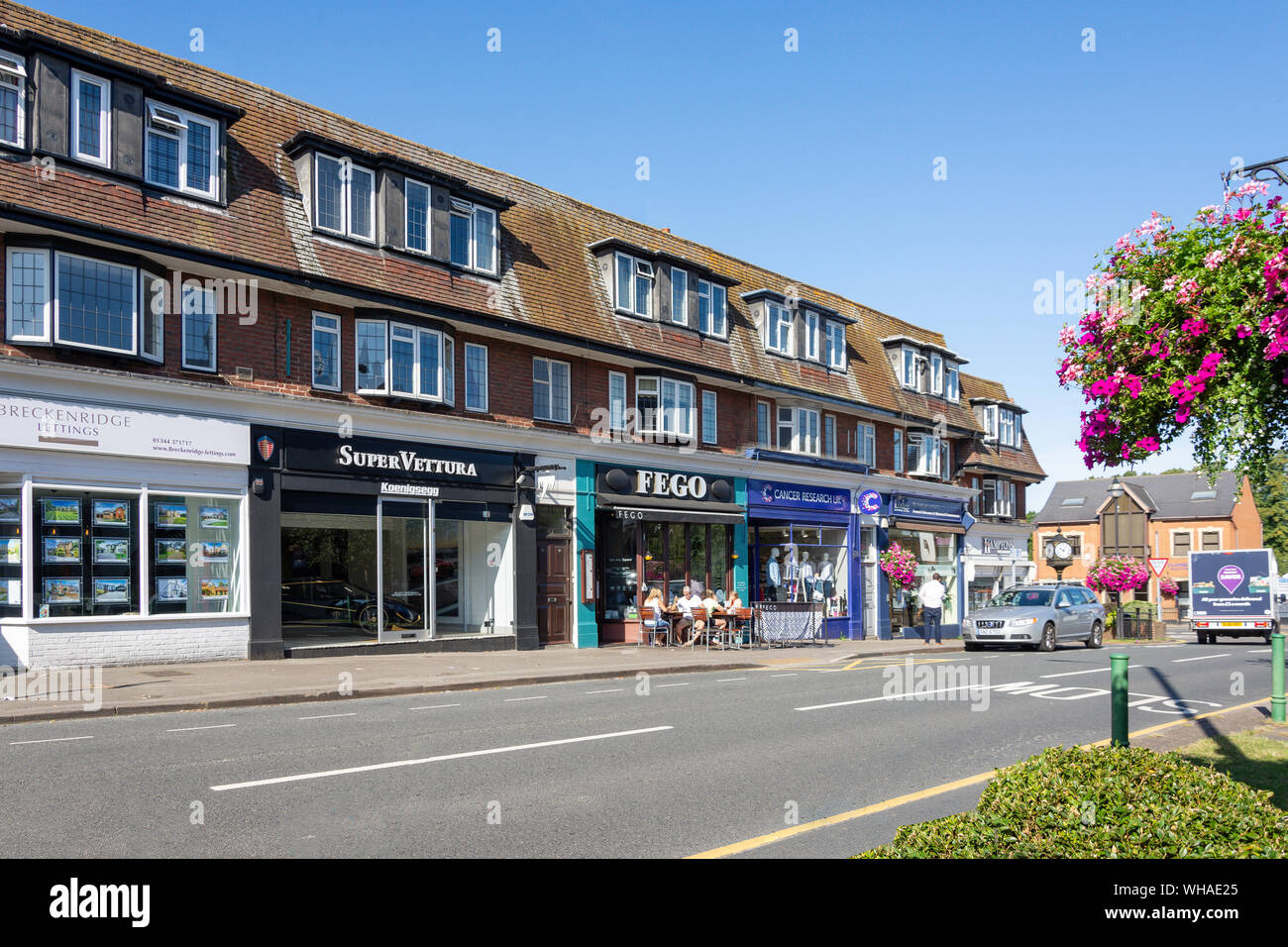 Village shops, Chobham Road, Sunningdale, Berkshire, England, United Kingdom Stock Photo