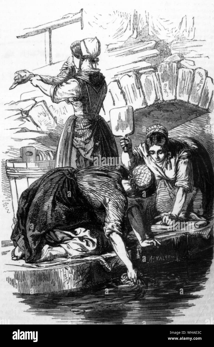 From L'Illustration 10th January 1852. The washerwomen Stock Photo