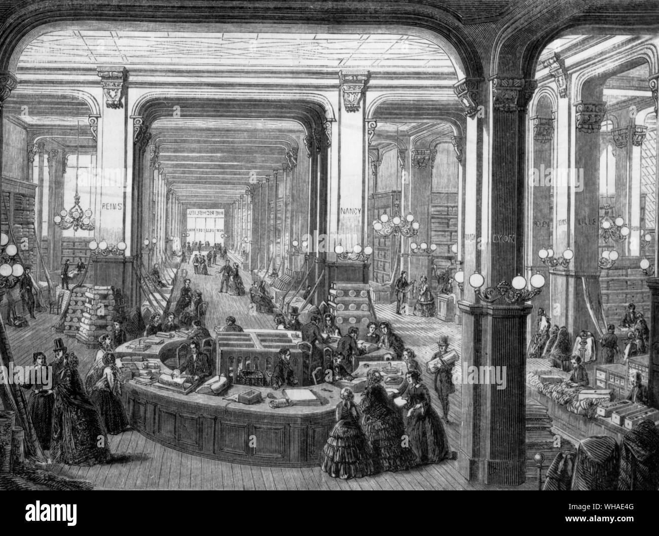From l'Illustration. 2nd December 1854. Interior view of the Paris store Villes de France Stock Photo