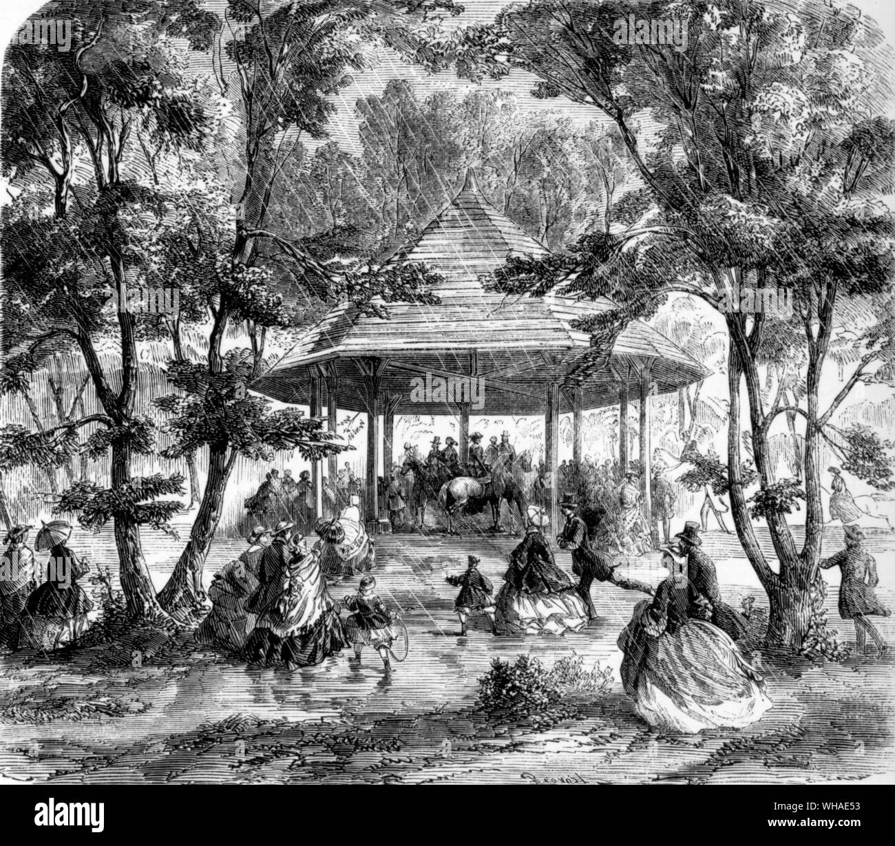 From L'Illustration 1st October 1859. A new shelter in the Bois de Boulogne Paris Stock Photo