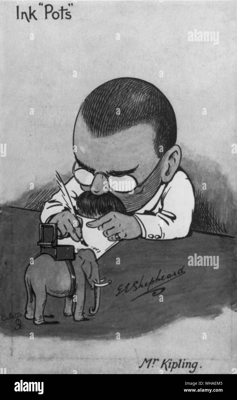 A likeable cartoon of 'that little black demon of a Kipling' as Henry James described him in a letter of 1891 to Robert Louis Stevenson in Samoa Stock Photo