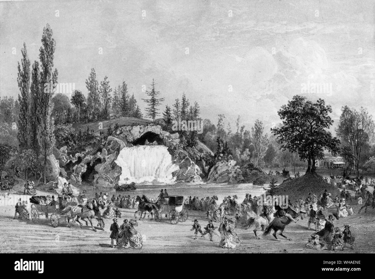 The Grand Cascade in the Bois de Boulogne from Paris et ses Environs during the Second Empire Stock Photo