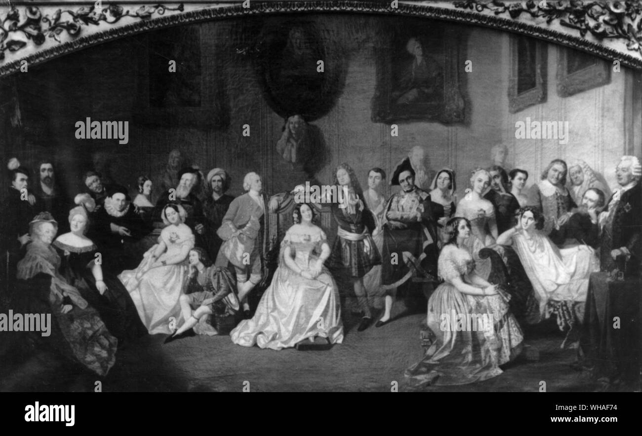 Members of the Comedie Francaise in 1864 by Adolphe Charles Geoffroy b 1814. Centre: Marie Duplessis ( la Dame aux Camelias ) and on the couch, right, Rachel Stock Photo