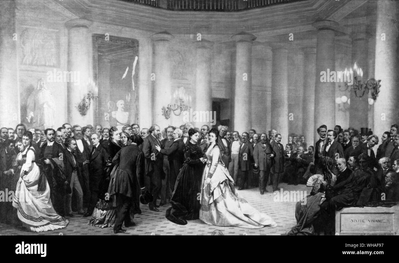 A literary soiree in the foyer of the Odeon Paris 1869 Stock Photo