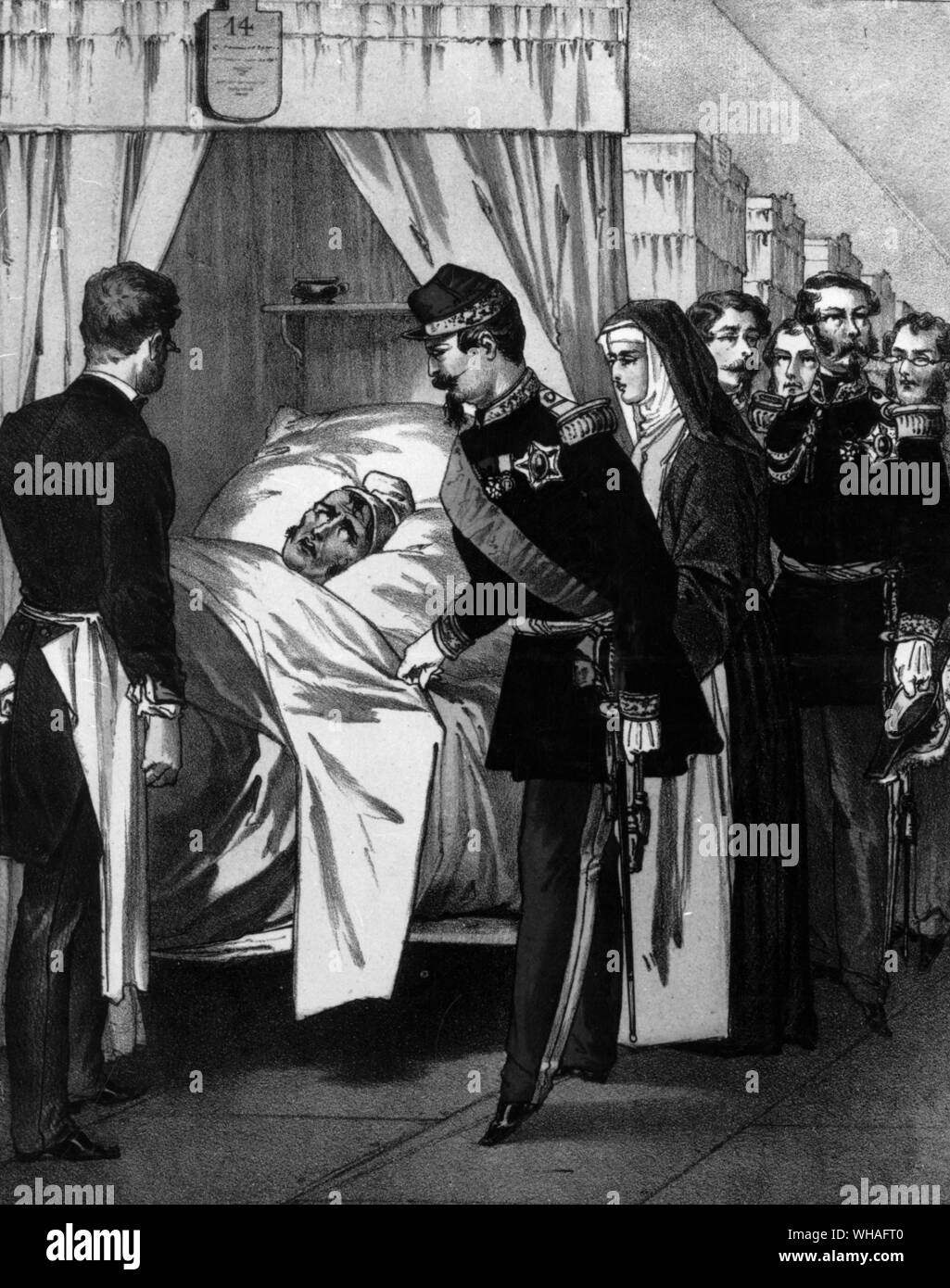 Emperor Napoleon III visits les choleriques at the Hotel Dieu. 1866 Stock Photo