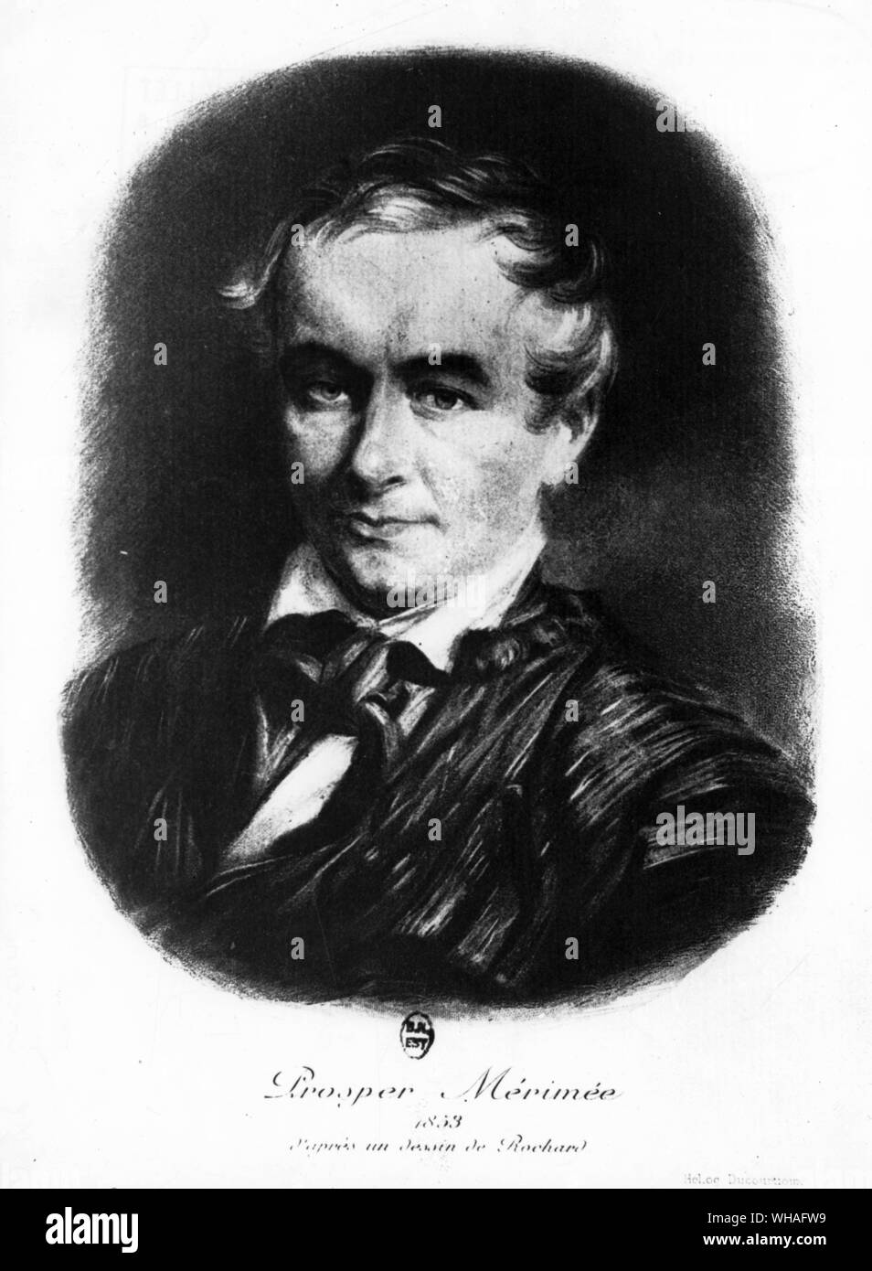 Prosper Merimee in 1853 after a drawing by Rochard Stock Photo