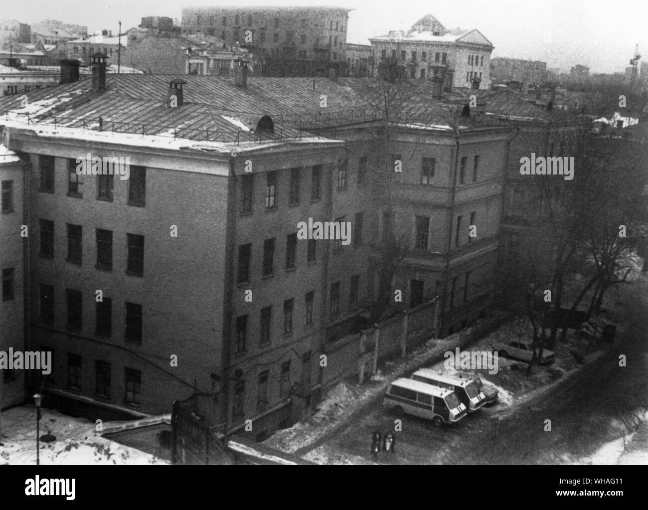 The Serbsky Institute of Forensic Psychiatry at Kropotki Lane Moscow. The view is of the wing housing Section 4 ( the second storey from the top) where political prisoners are usually diagnosed for one to two months. Stock Photo