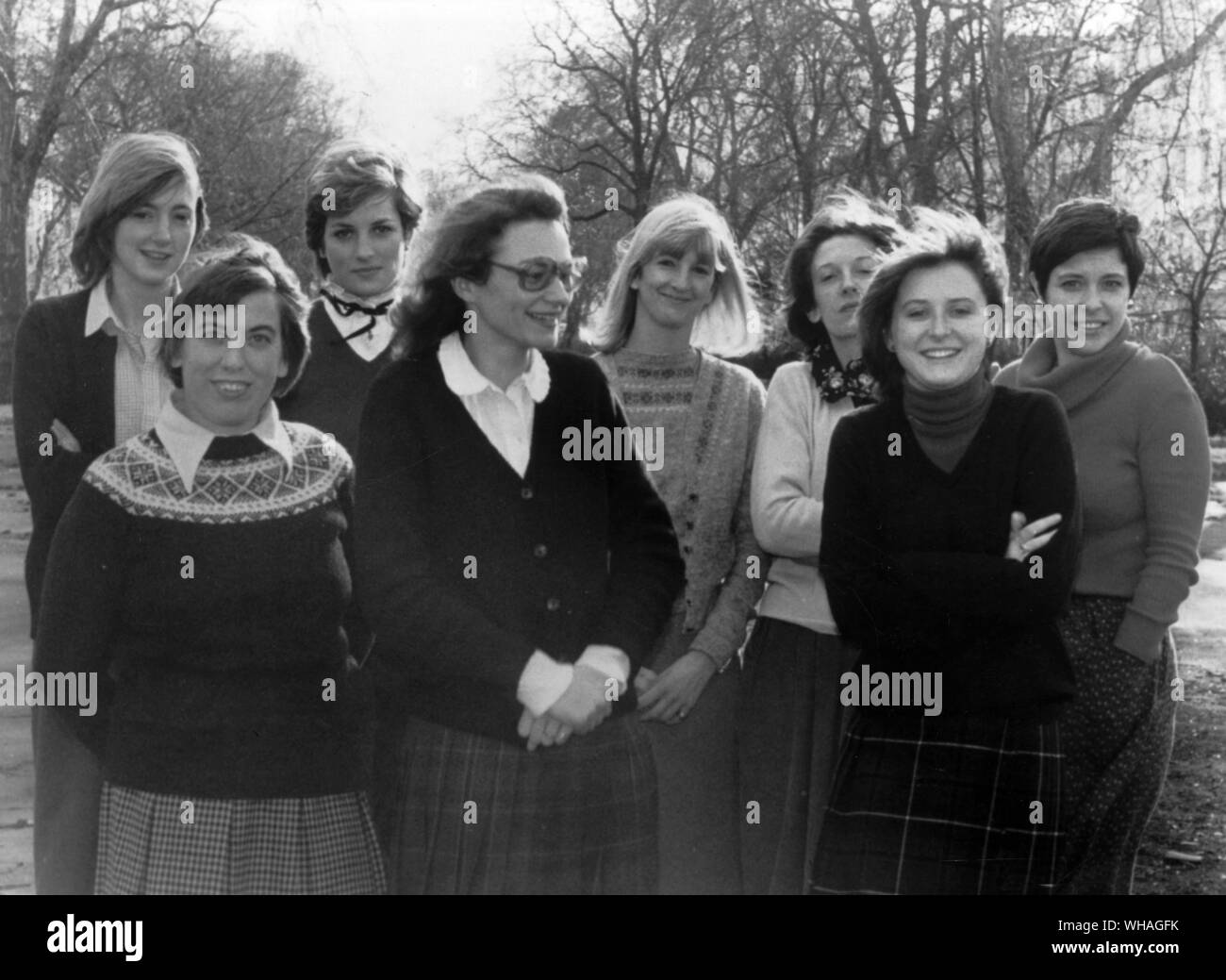 A picture of Lady Diana Spencer 3rd left and members of the Young England Kindergarten staff with whom she worked until her engagement to Prince Charles. The principla of the Kindergarten Mrs Vicki Wilson is 4th from the left. February 4th 1981 Stock Photo
