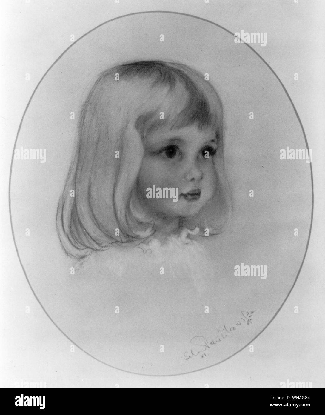 Lady Diana Spencer drawn in 1965 by Madame Pawlikowska Stock Photo