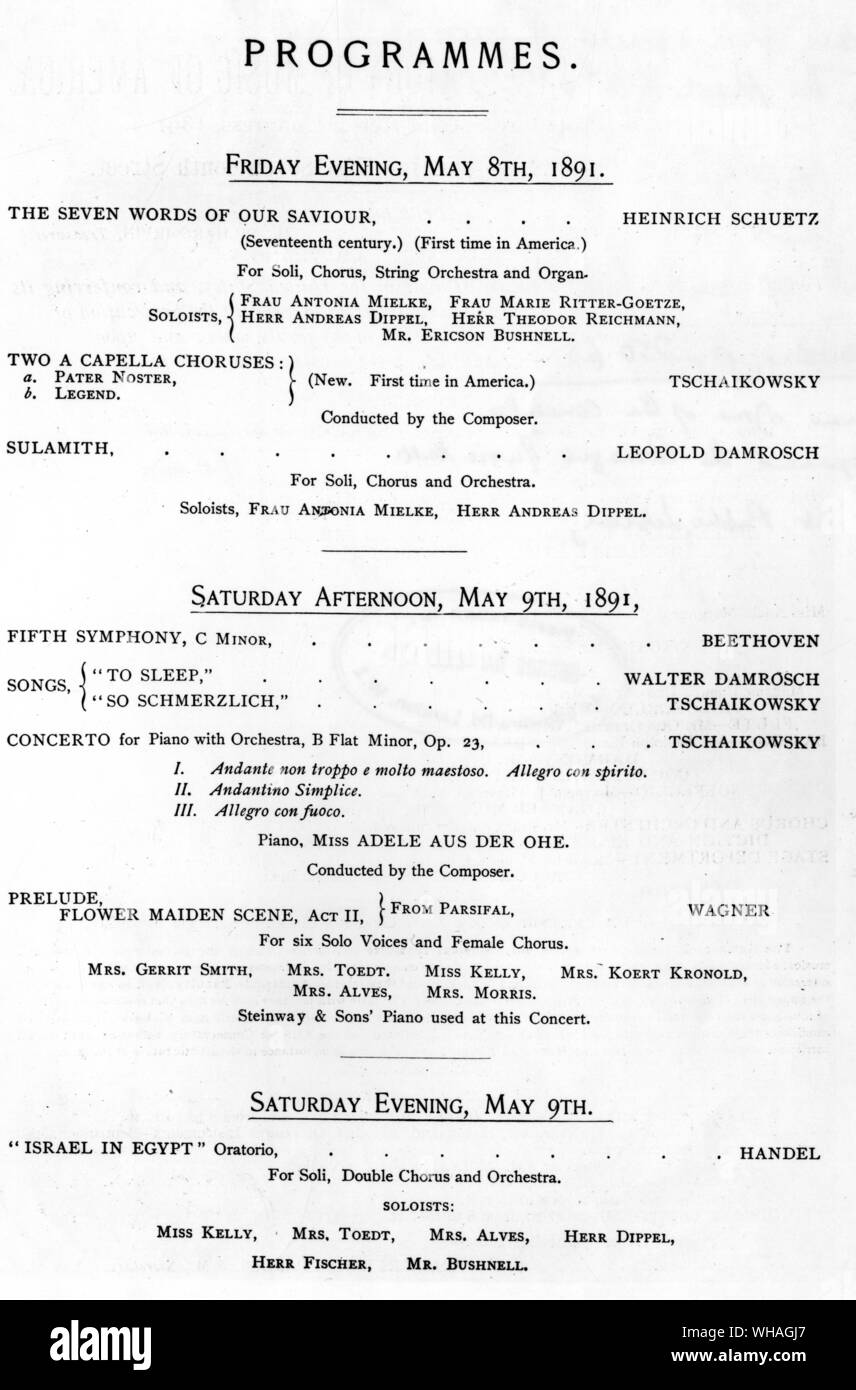 Programme of one of the concerts which opened the Carnegie Music hall Stock Photo