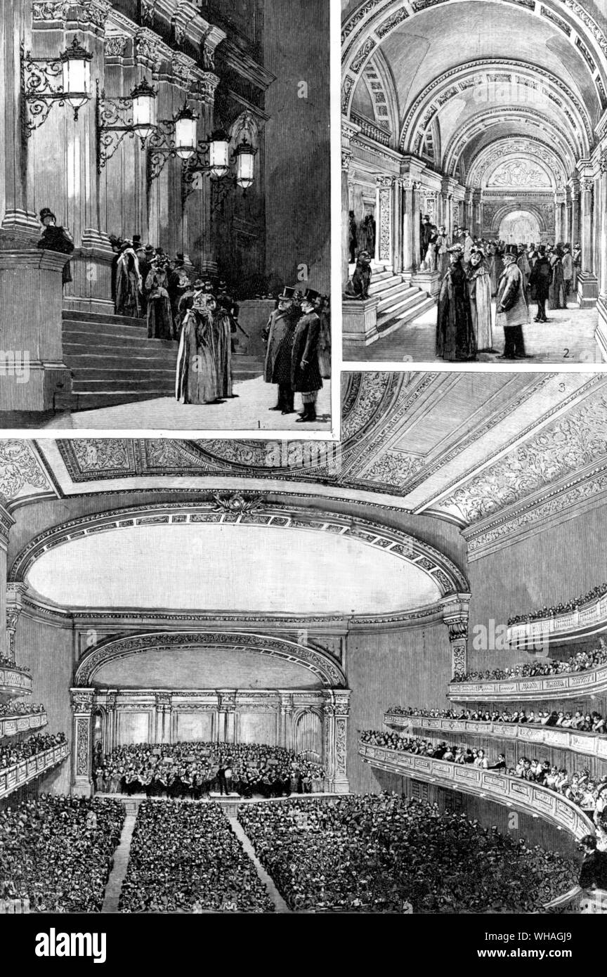 The front steps and auditorium of Carnegie Hall in 1891 Stock Photo