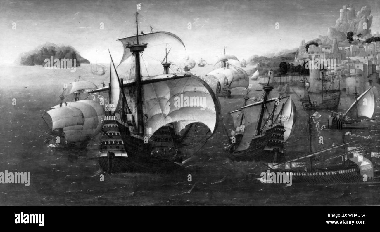 Portugese Carracks c 1533. Cornelius Anthoniszoon. Stock Photo
