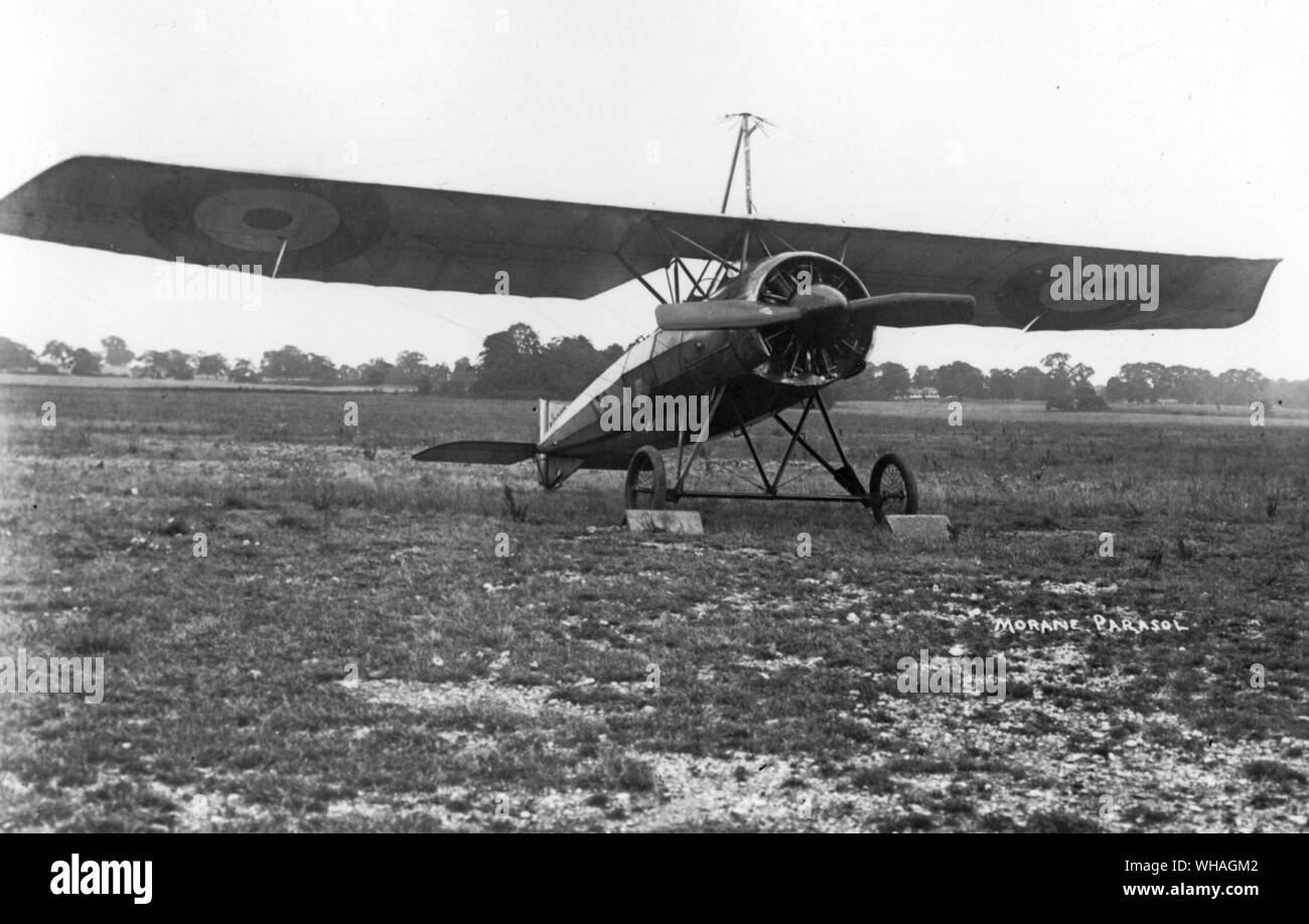 Morane Parasol monoplane 1916 type. 110 hp Le Rhone engine Stock Photo