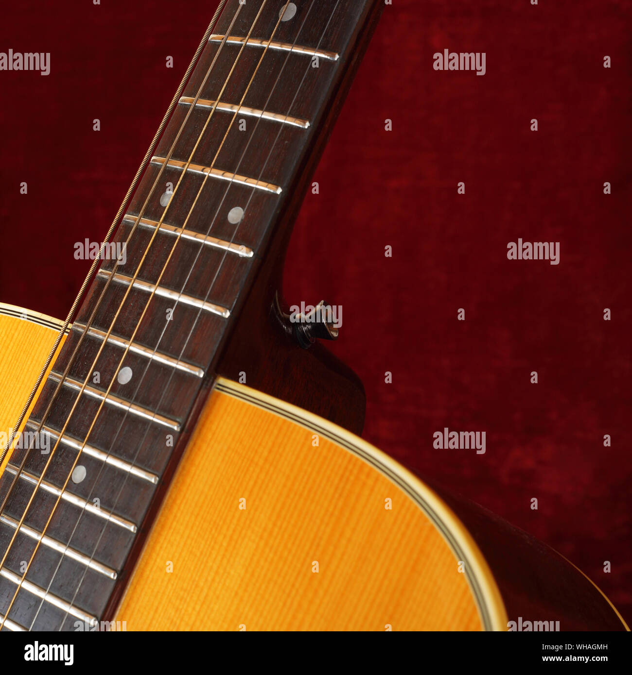 Musical instrument Closeup fragment strings and neck vintage acoustic