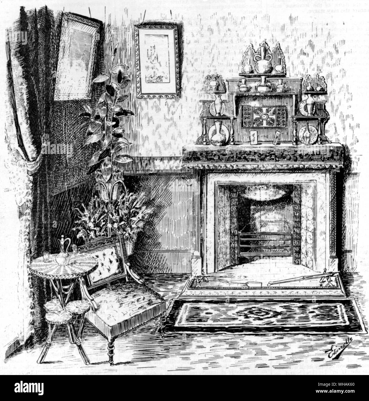 The Lady. 16th December 1886. Fire placein a living room Stock Photo