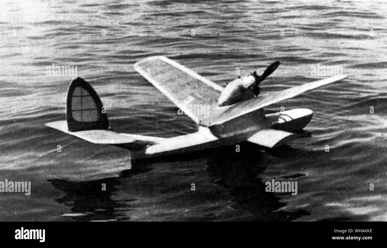 Colonel Bowden's 6cc model flying boat at rest in Gibraltar harbour Stock Photo