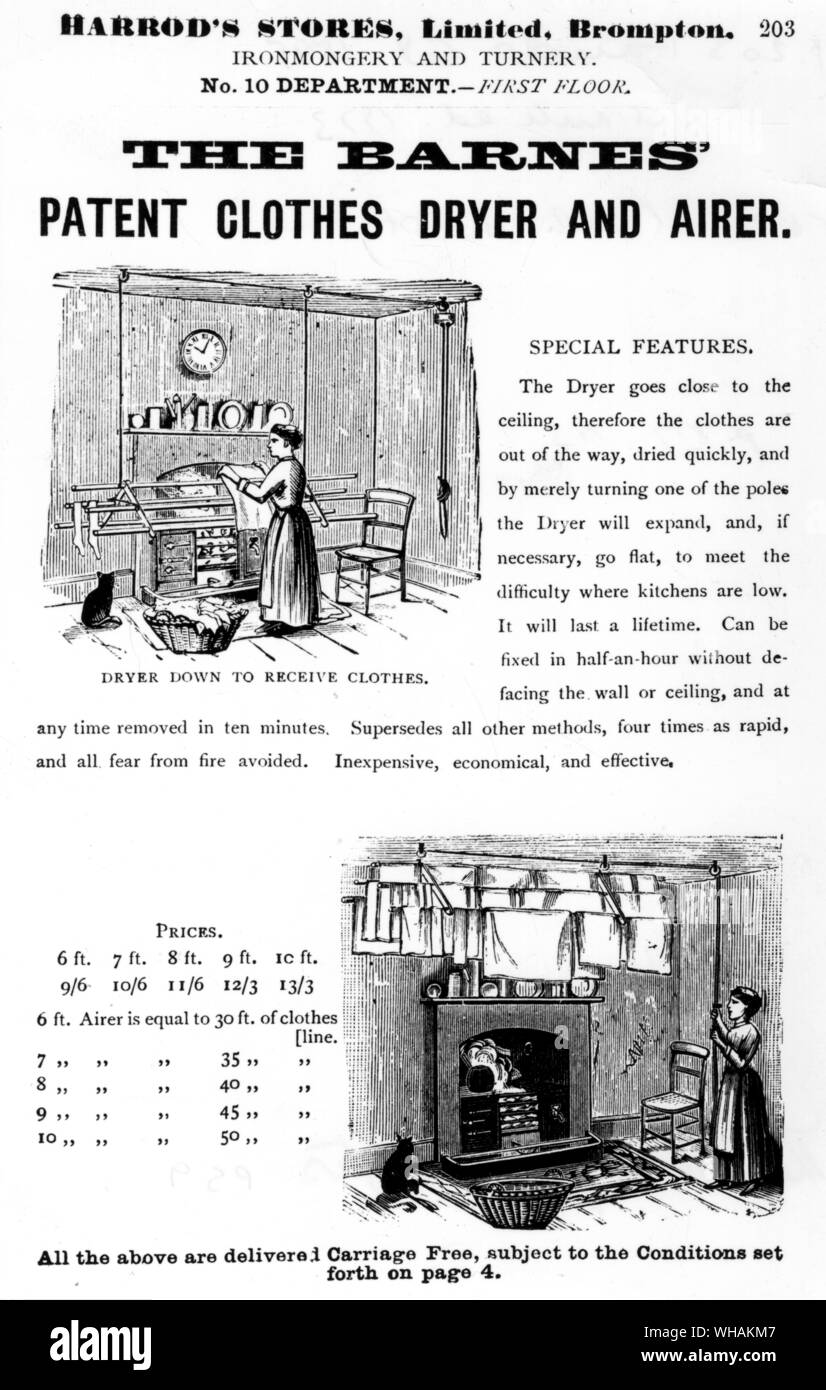 The Barnes' Patent clothes dryer and airer. Harrod's Stores. Ironmongery and turnery Stock Photo