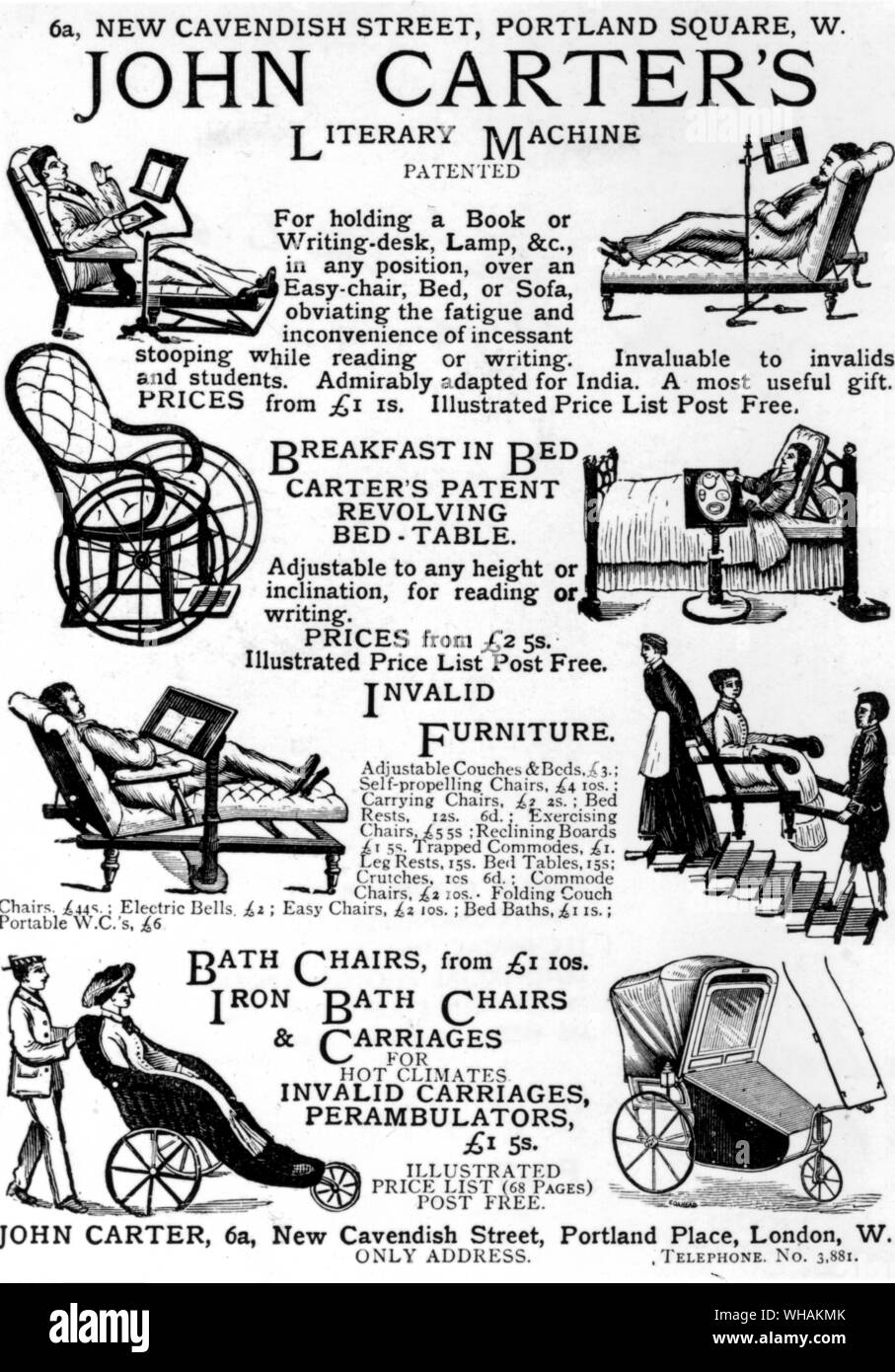 John Carter's Literary Machine. chair with a book rest. The Graphic May 1886 Stock Photo