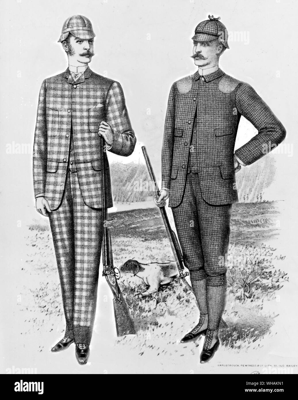 The Gentlemans Magazine of Fashion. August 1887. Left: Norfolk Jacket. Right: Norfolk Jacket with knickerbockers Stock Photo