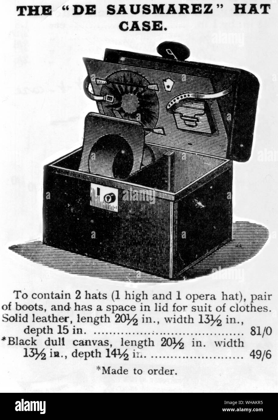 Army and Navy Stores 1907. The 'De Sausmarez hat case' Stock Photo