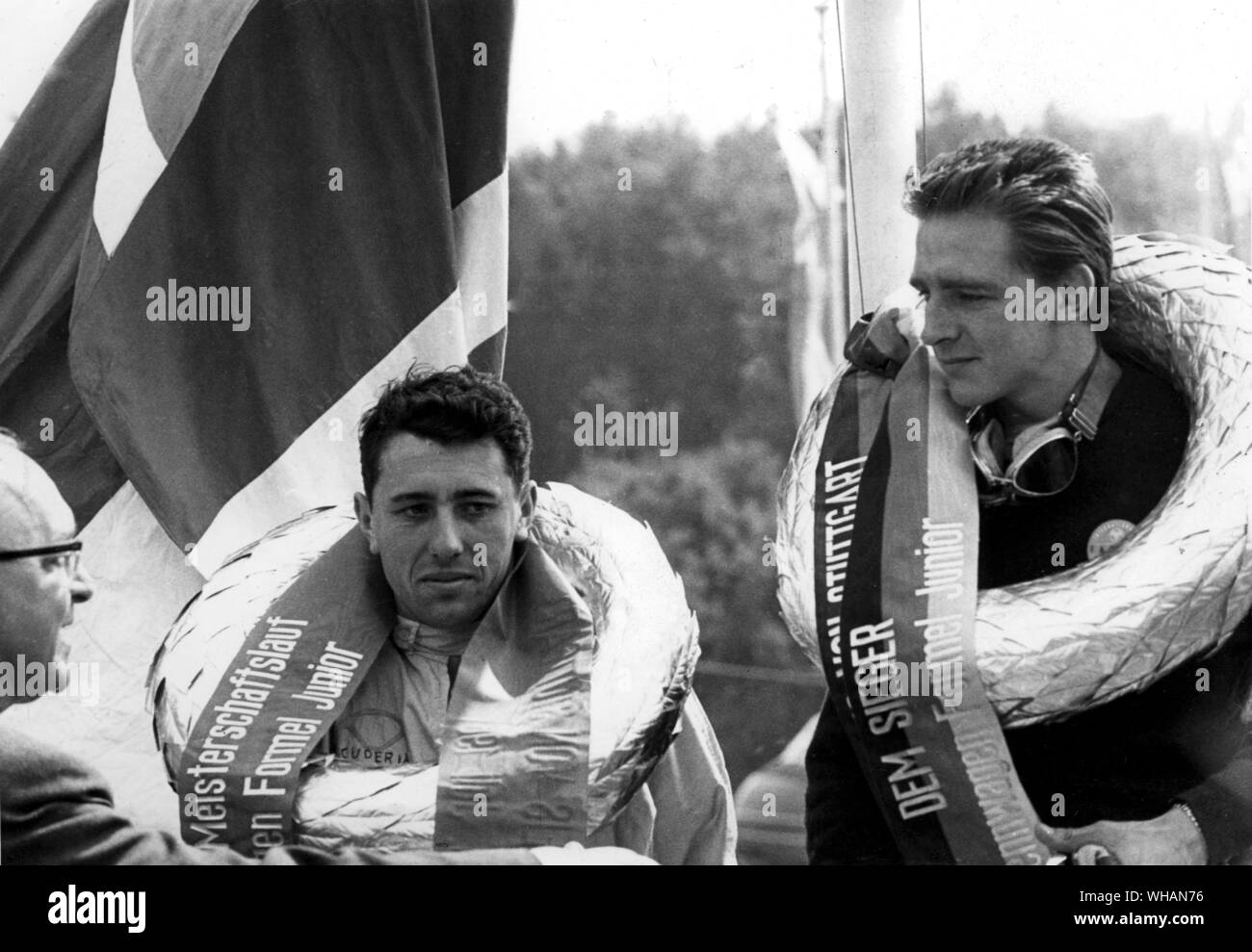 On the podium T Taylor and Mitler 1975 Stock Photo