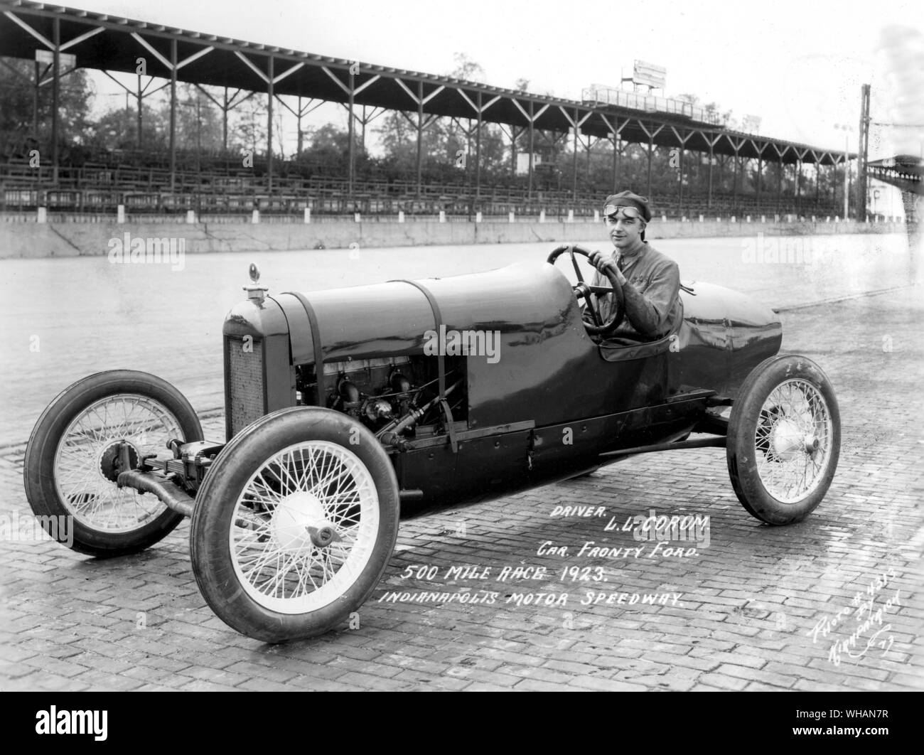 Indianapolis Motor Speedway 1923. L.L.Corum in a Fronty Ford Stock Photo