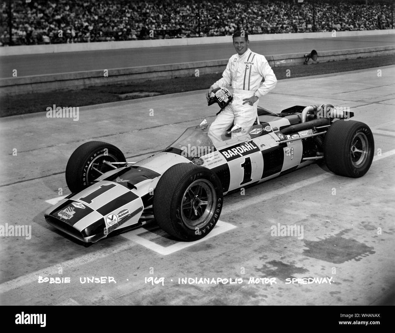 Bobby Unser 1969. Indianapolis Motor Speedway Stock Photo