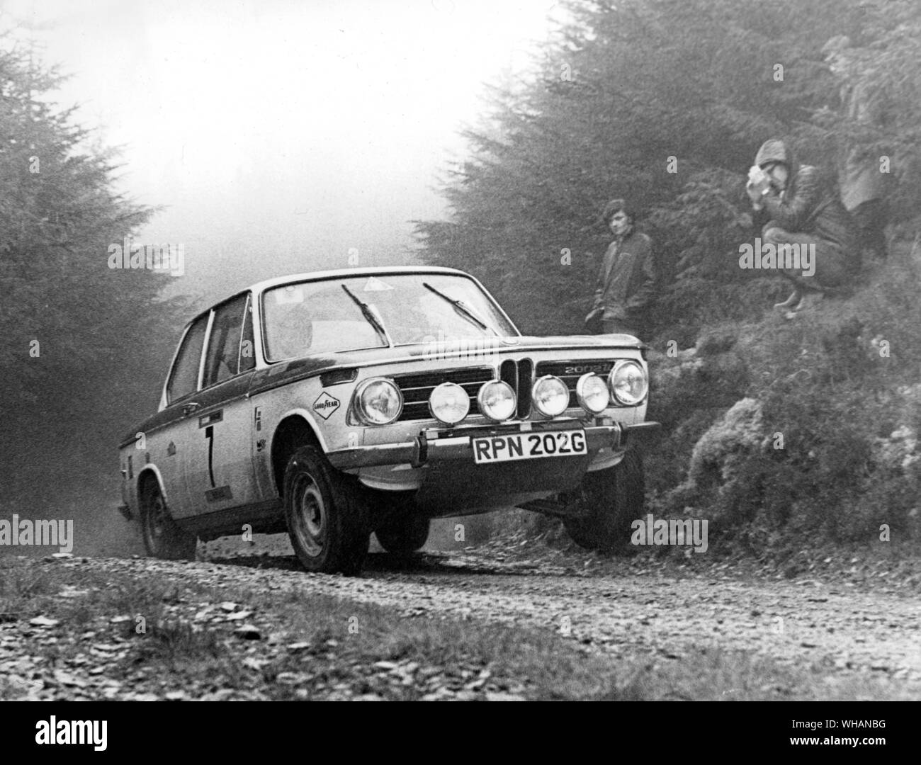 Fidler/Hughes in a BMW 2002 TI in the Welsh Rally 1969 Stock Photo