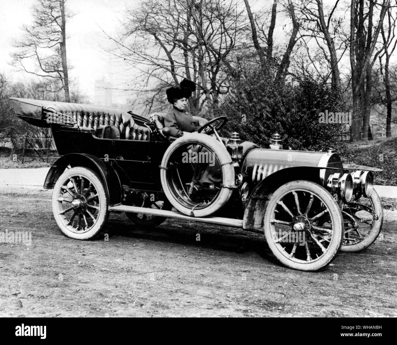 1908. Rainier.. The Rainier automobile was made in the U.S. from 1905 - 1911. The company began as the Rainier Company and manufactured in Elyria, Ohio from 1905 - 1907. Rainier was established to build a high-power four-cylinder touring car. It added a larger factory in Saginaw, Michigan but went broke in the 1907 panic. The company was reorganized as the Rainier Motor Car Company and manufacturing was done only in Saginaw from 1907 - 1911.. .. The first Rainier was a 22/28hp touring car. In 1906 it had progressed to a 30/35hp 4-cylinder engine. By 1908, the range had increased to three body Stock Photo