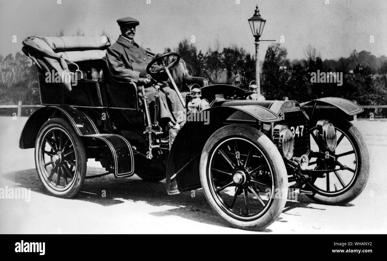 First Brotherhood car made by the London based Brotherhood Engineering Company with Percvy Richardsonat the wheel. The firm began making motorcars towards the end of 1904 under the leadership of designer, Percy Richardson, the ex-Daimler company London manager and under the name of Brotherhood-Crocker. Stock Photo