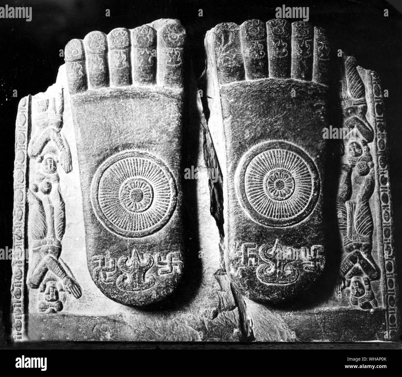 Footprints of the Buddha, Limestone, from Amaravati Stupa, Andhra, India. 2 AD Government Museum Madras Stock Photo