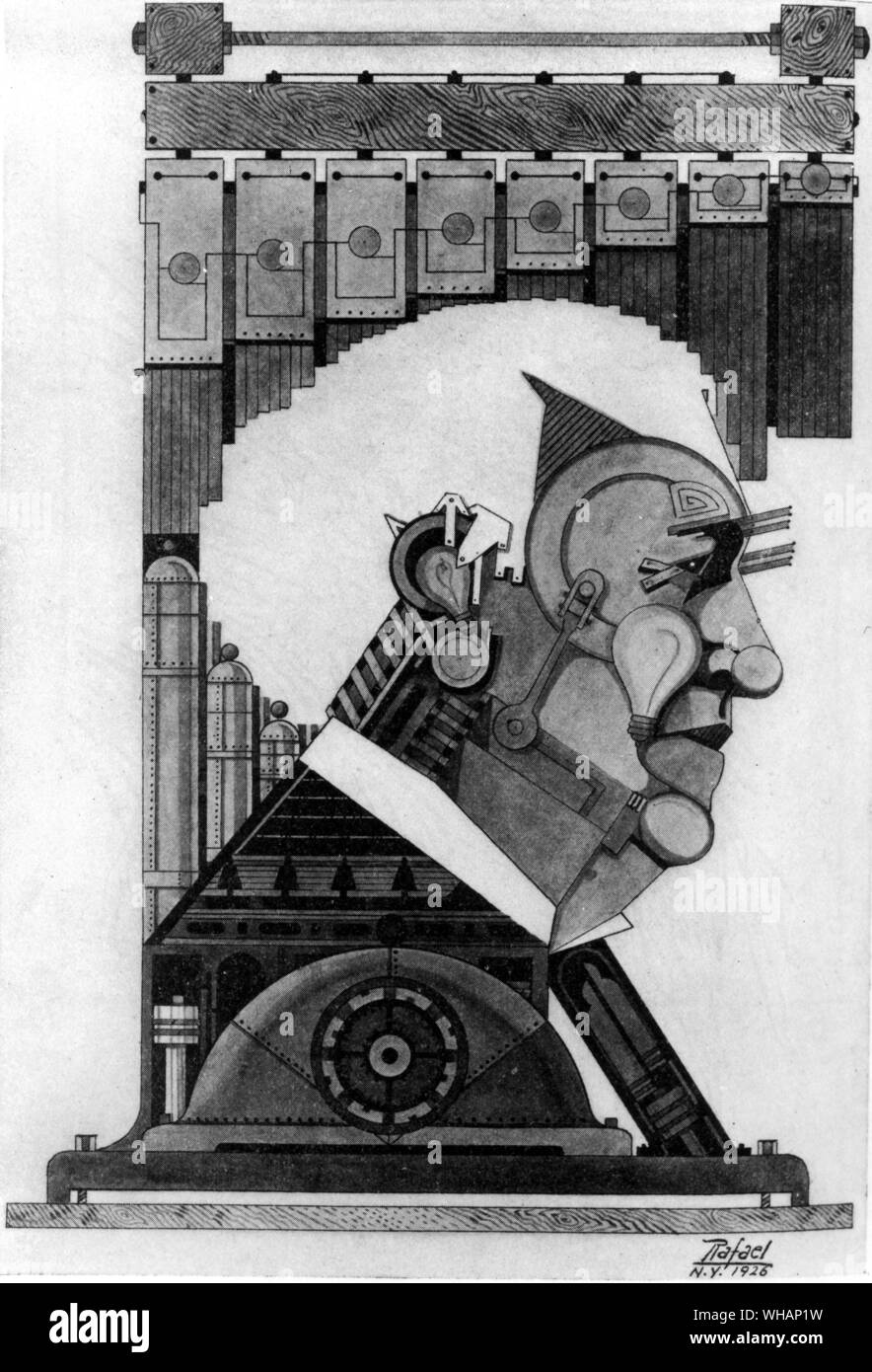 Thomas A Edison. An interpretation of the Master Mind of the Machine Age by the South American artist Rafael Valdivia Stock Photo