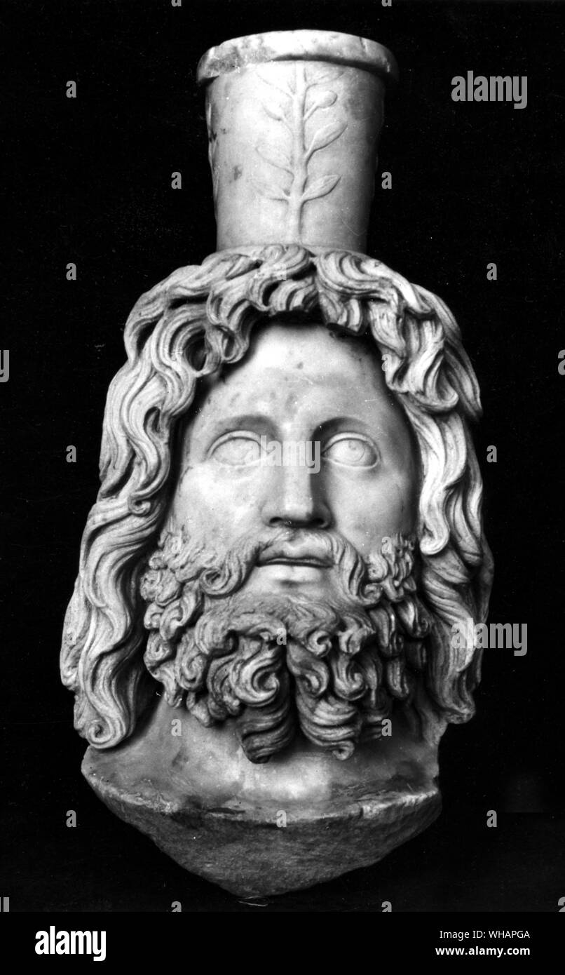Head of Serapis, god of fertility, from the Walbrook temple of Mithras. 2nd Century AD . Serapis is a Greek-Egyptian god, worshipped in Egypt, but also in other parts of the Mediterranean and Roman. The god was in Alexandria closely related to the king's house. Stock Photo