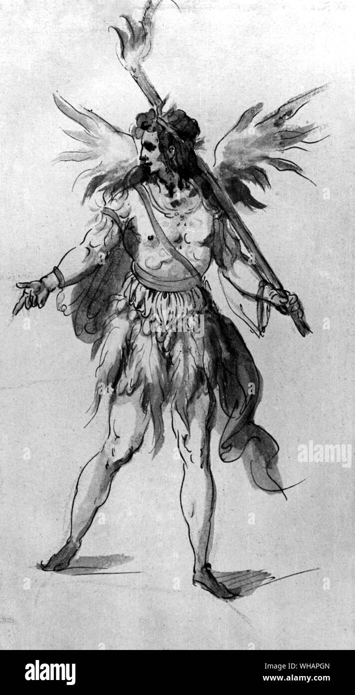 The Lords Masque. Inigo Jones. Torchbearer: A Fiery Spirit from The Lords’ Masque by Inigo Jones, 1613 . Stock Photo