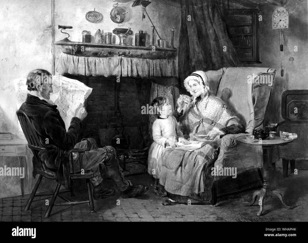 W S P Henderson. The Cottage Fireside 1853. Stock Photo
