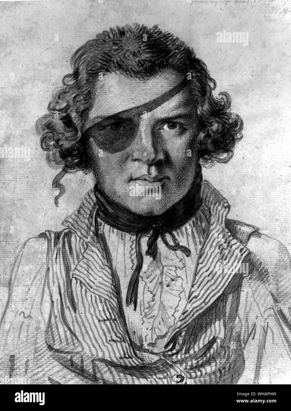 Self portrait by William Alexander. 'From myself, done at sea.' . Pencil and Indian ink c 1792. William Alexander (1726–1783) was an American major general born in New York. He was known as Lord Sterling, because he claimed that he was the rightful heir to the earldom of Stirling, Scotland. Although he spent a great deal of money in trying to prove it, he was unsuccessful.. . He was a strong patriot and fought in many of the important battles of the American Revolutionary War.. . He died in Albany, New York.. . . . Stock Photo