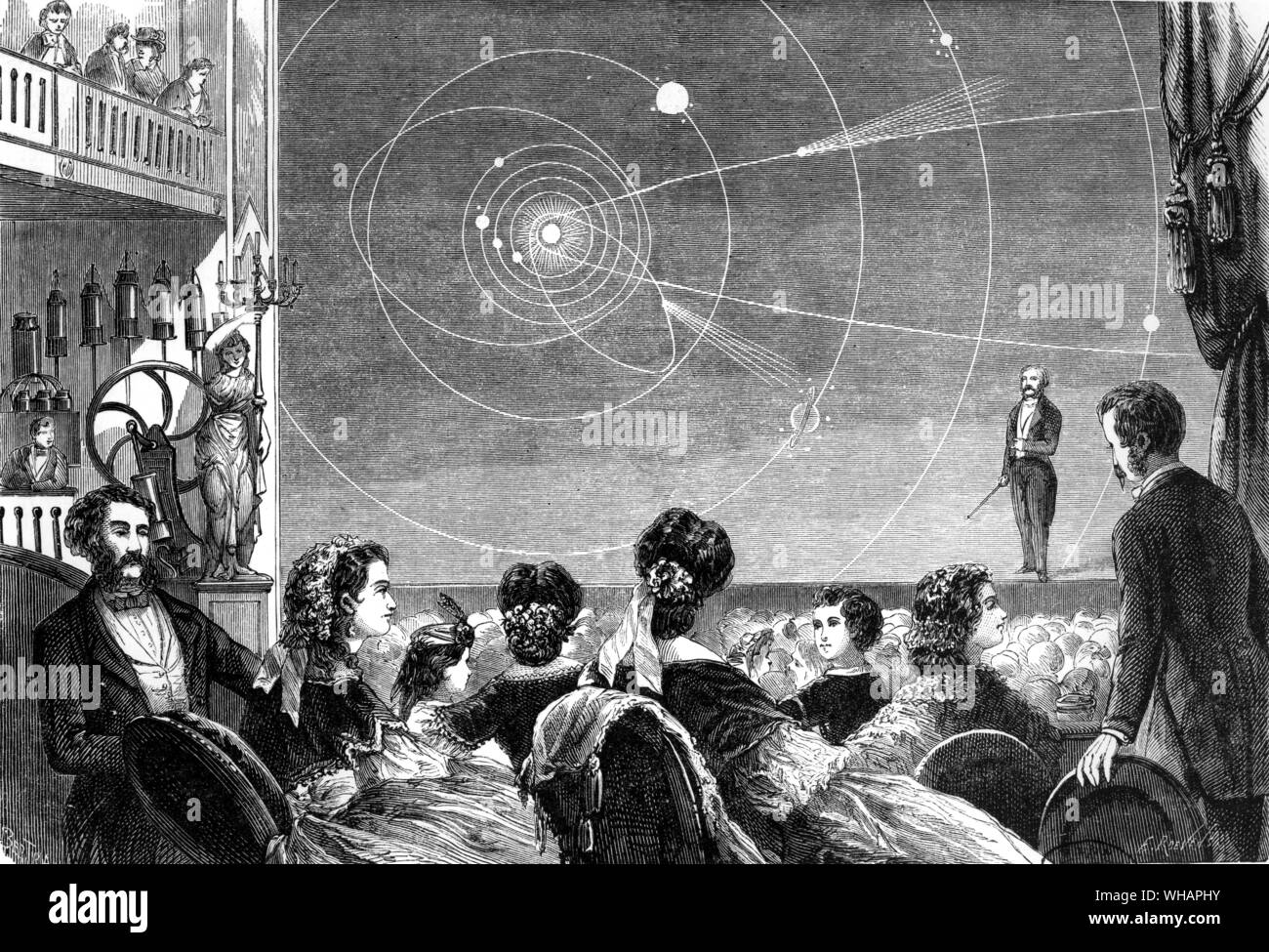 Scientific recreation at the Theatre Robin. Astronomy explained for children . 1864 Stock Photo