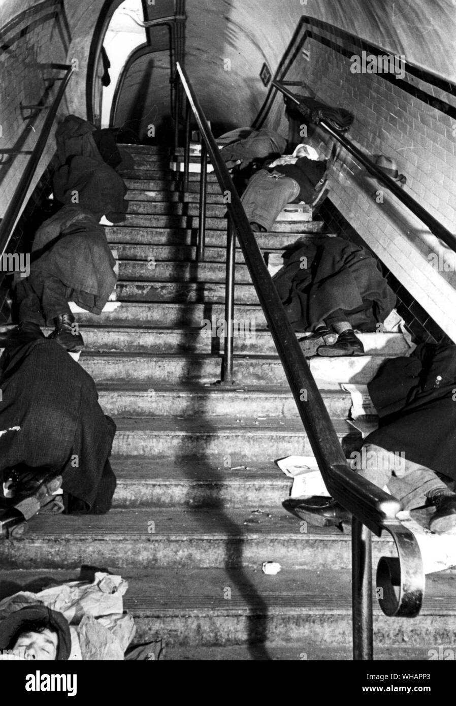 West End London shelter. Sleeping on the stairs Stock Photo
