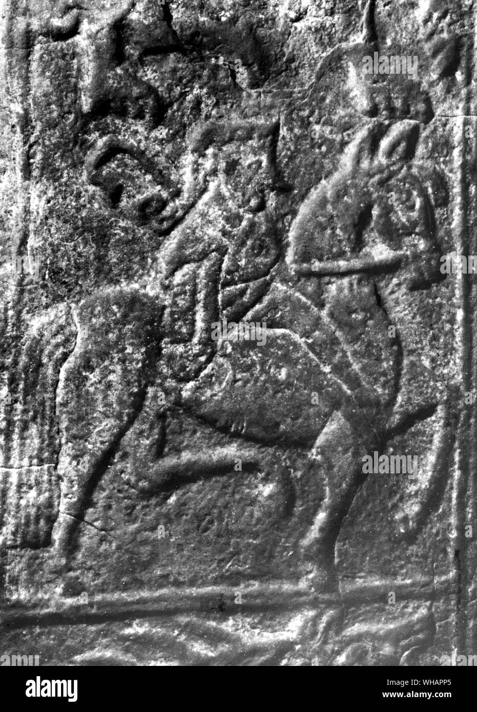 Horseman, detail of cross end 8th century. Banagher. Offaly Eire Stock Photo