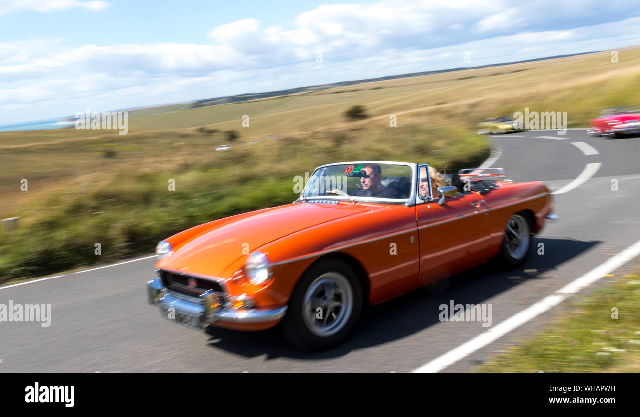 Eastbourne, East Sussex, UK. 1 Sep 2019, MG and Sprite car owners take