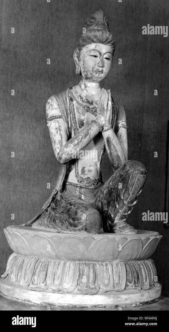 Chinese 8th century. Adoring Bodhisattva Stock Photo