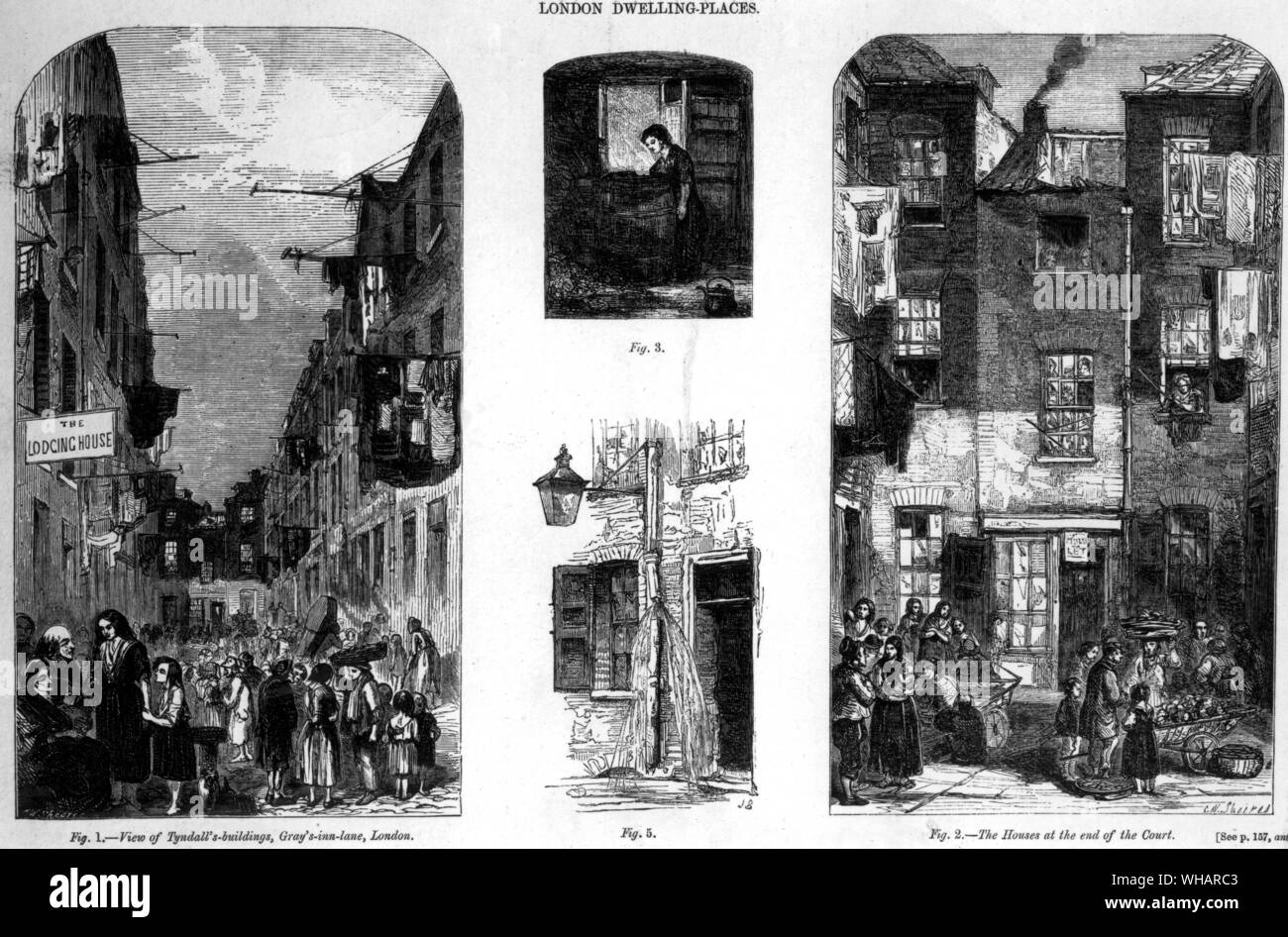 London dwelling places. View of Lyndall's buildings, Grays Inn Lane London. The Builder . March 1656 Stock Photo