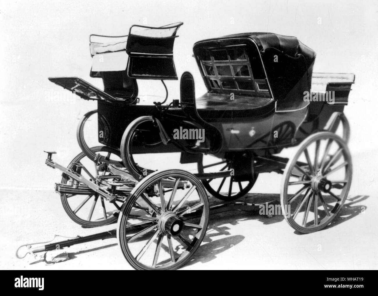 Britzska 1820. Popular in England during the early part of the 19th century. It was used for travelling long distances, or for driving in the park. The vehicle shown is said to have travelled from Chester to Rome and back Stock Photo