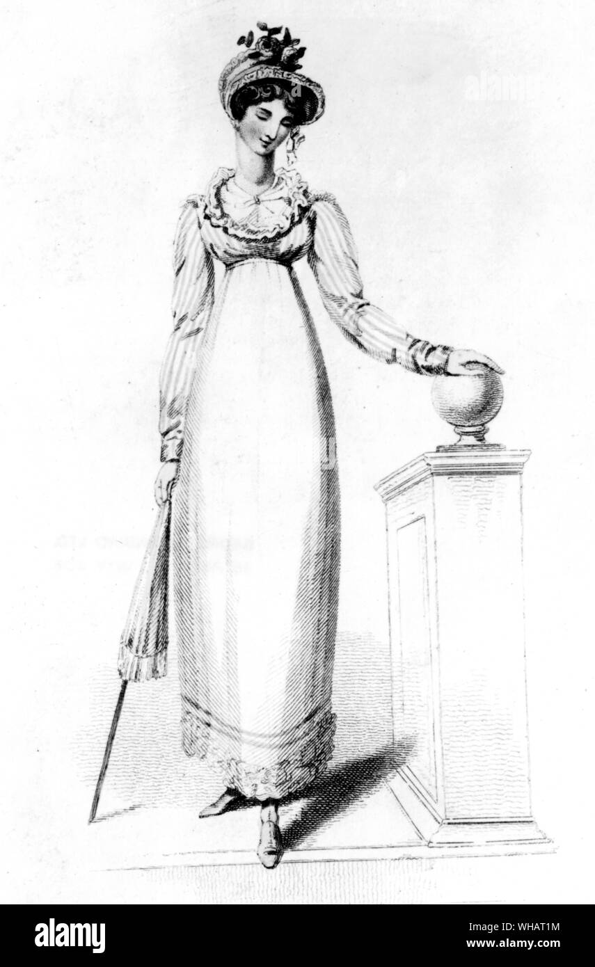 Morning walking dress. Lady's Magazine. 1816. Stock Photo
