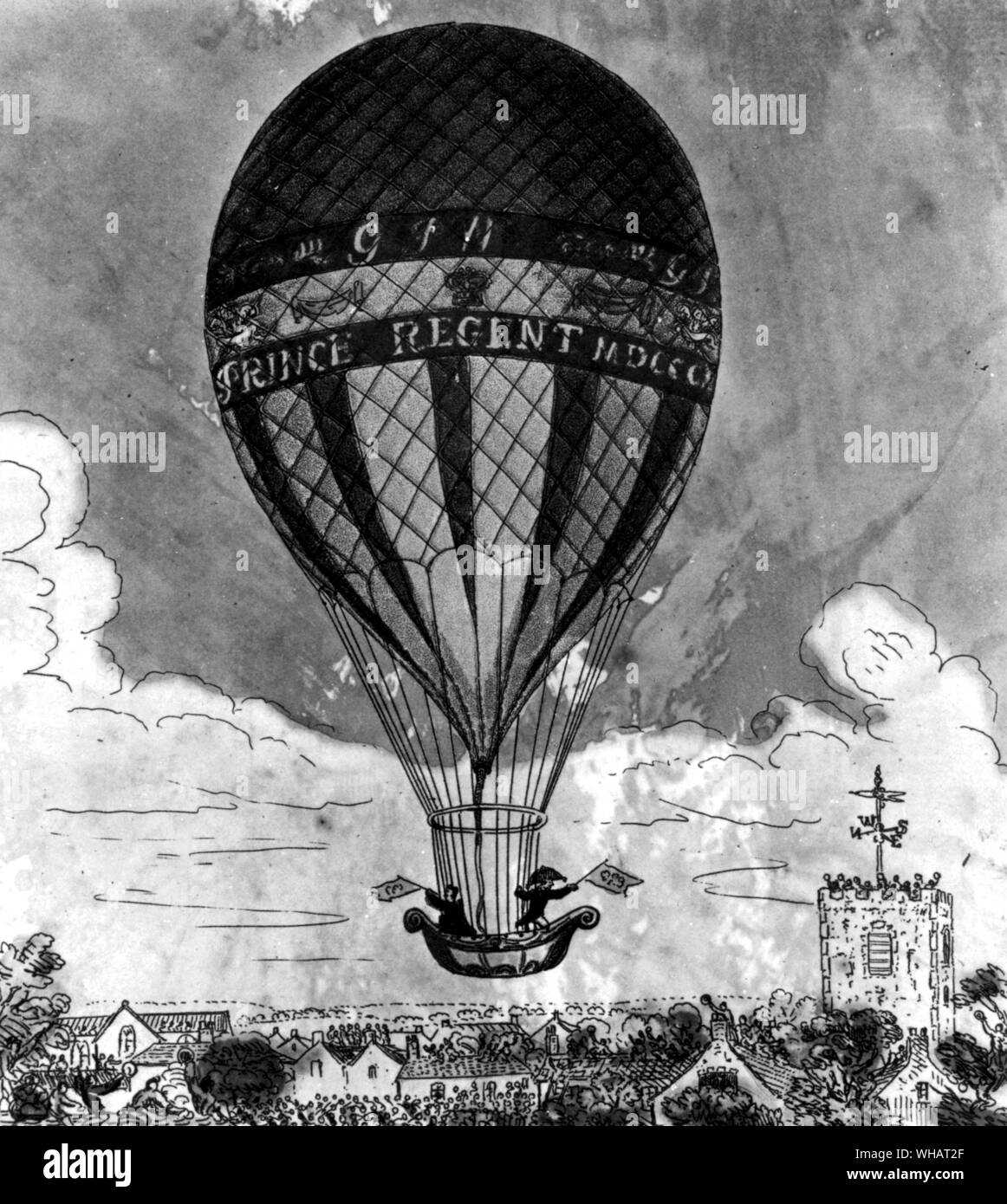 An exact representation of Mr Sadlers Balloon by which he and Mr Beaufoy ascended from the mermaid at Hackney. 29th August 1811. Stock Photo