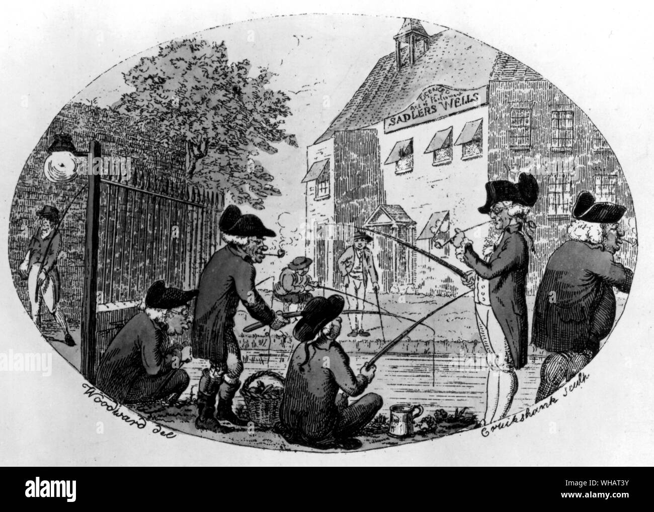 Angling at Saddlers Wells. by Cruickshank after Woodward. published 1796. Stock Photo