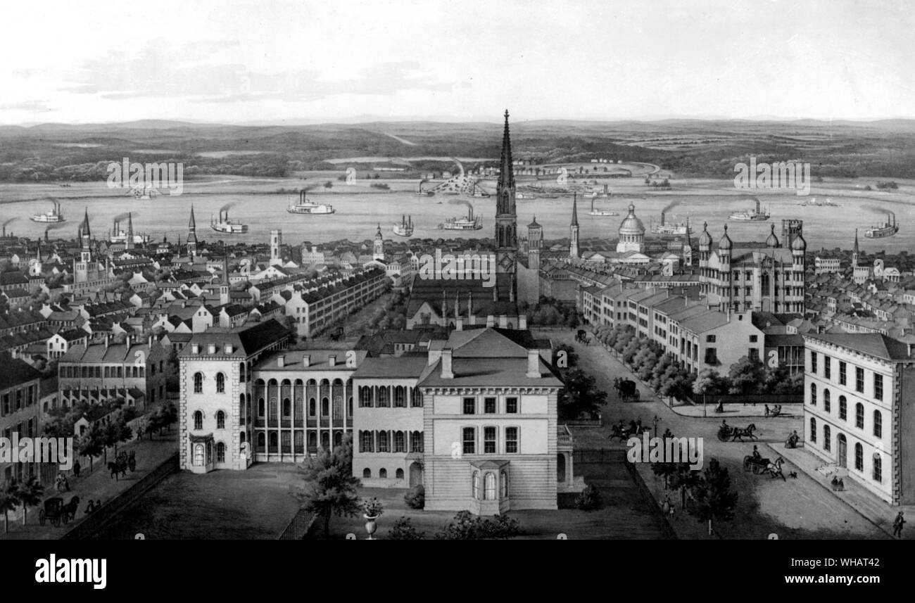Lithograph view of St Louis from Lucas Place 1855-60 Stock Photo